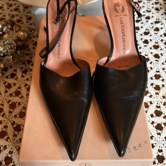 Beautiful sexy ankle strap black leather pointy heel - Picture 2 of 5